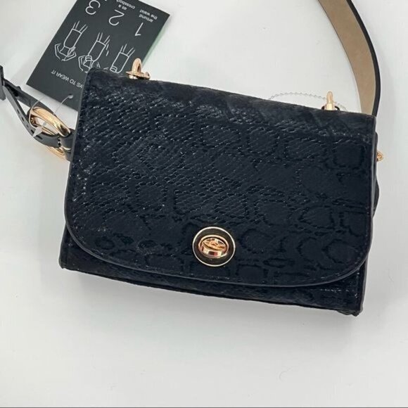 INC black snake embossed faux leather convertible bag belt - Picture 3 of 10